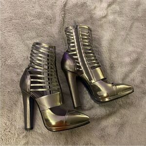 Versace Silver High Heel Ankle cut out Boots, US8,5